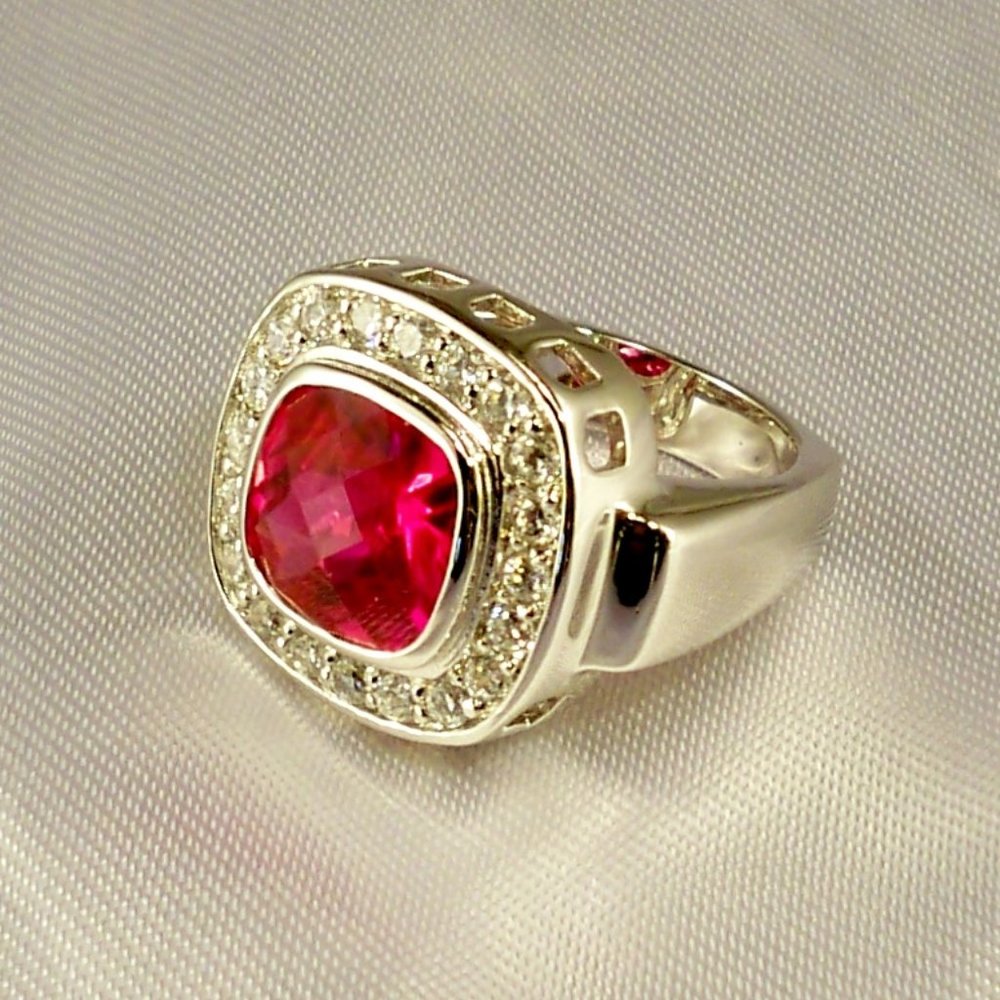 NEW Charles Winston Reddish Pink Doublet Cubic Zirconias Silver Ring